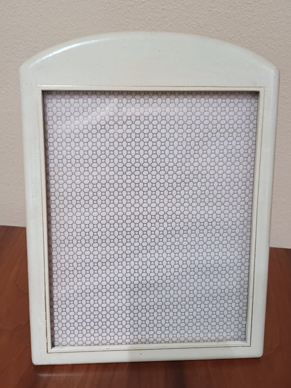 Vintage 1940s leather picture frame Cream/gold trim, satin back, VTG desk decor